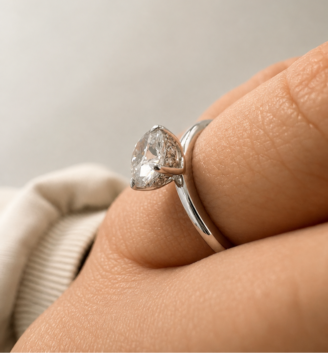 14K White Gold  0.98 CT Lab Grown Round Diamond Solitaire Engagement Ring