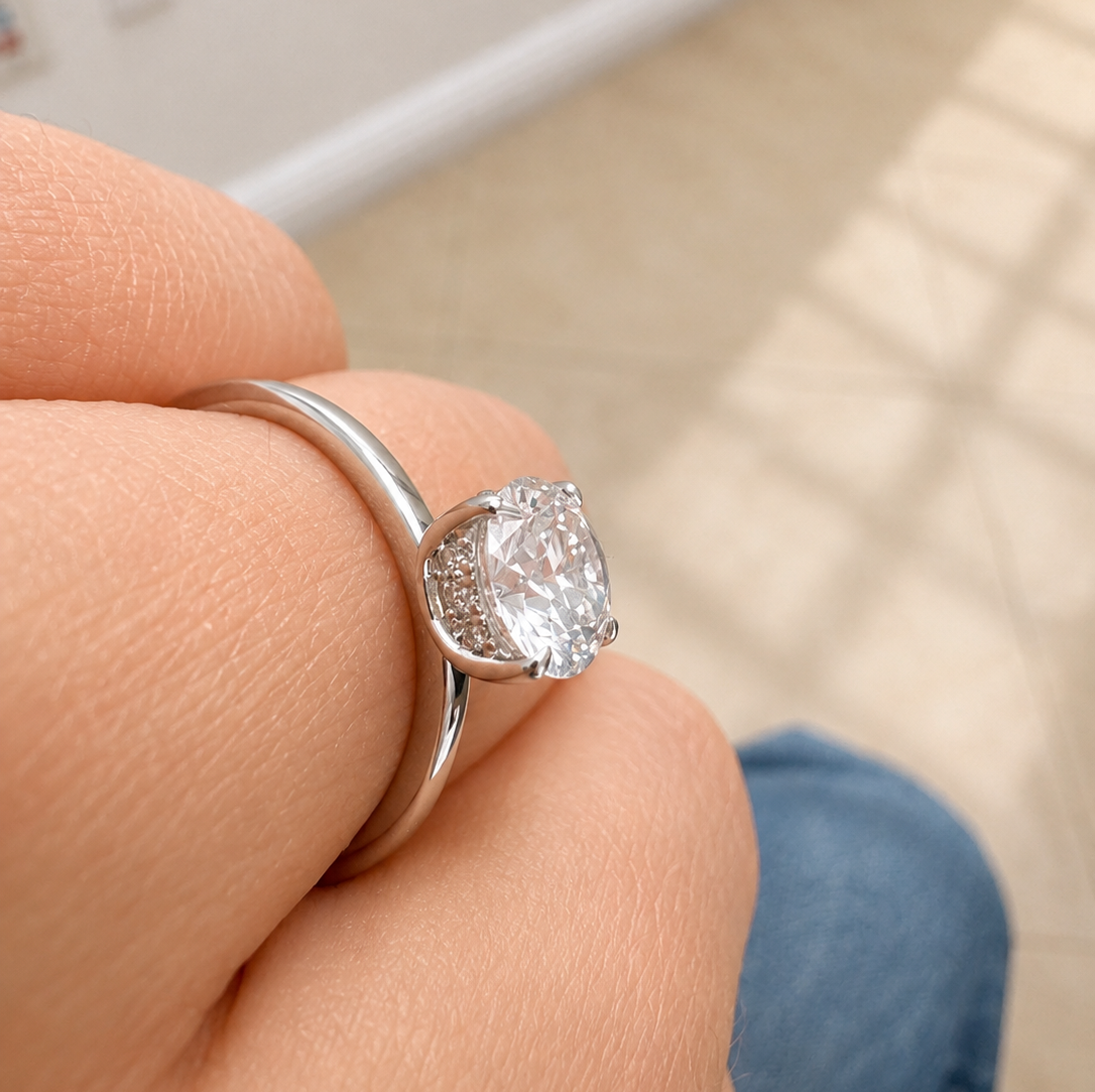 14K White Gold  0.98 CT Lab Grown Round Diamond Solitaire Engagement Ring