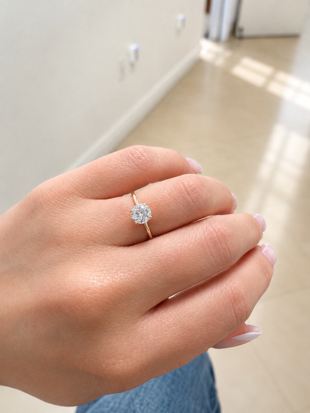 14K Yellow Gold 1.00 CT Lab Grown Round Diamond Solitaire Engagement Ring