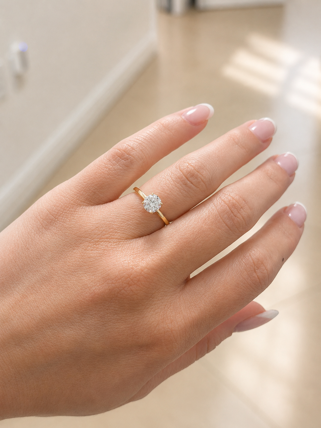 14K Yellow Gold 1.07 CT Lab Grown Round Diamond Solitaire Engagement Ring