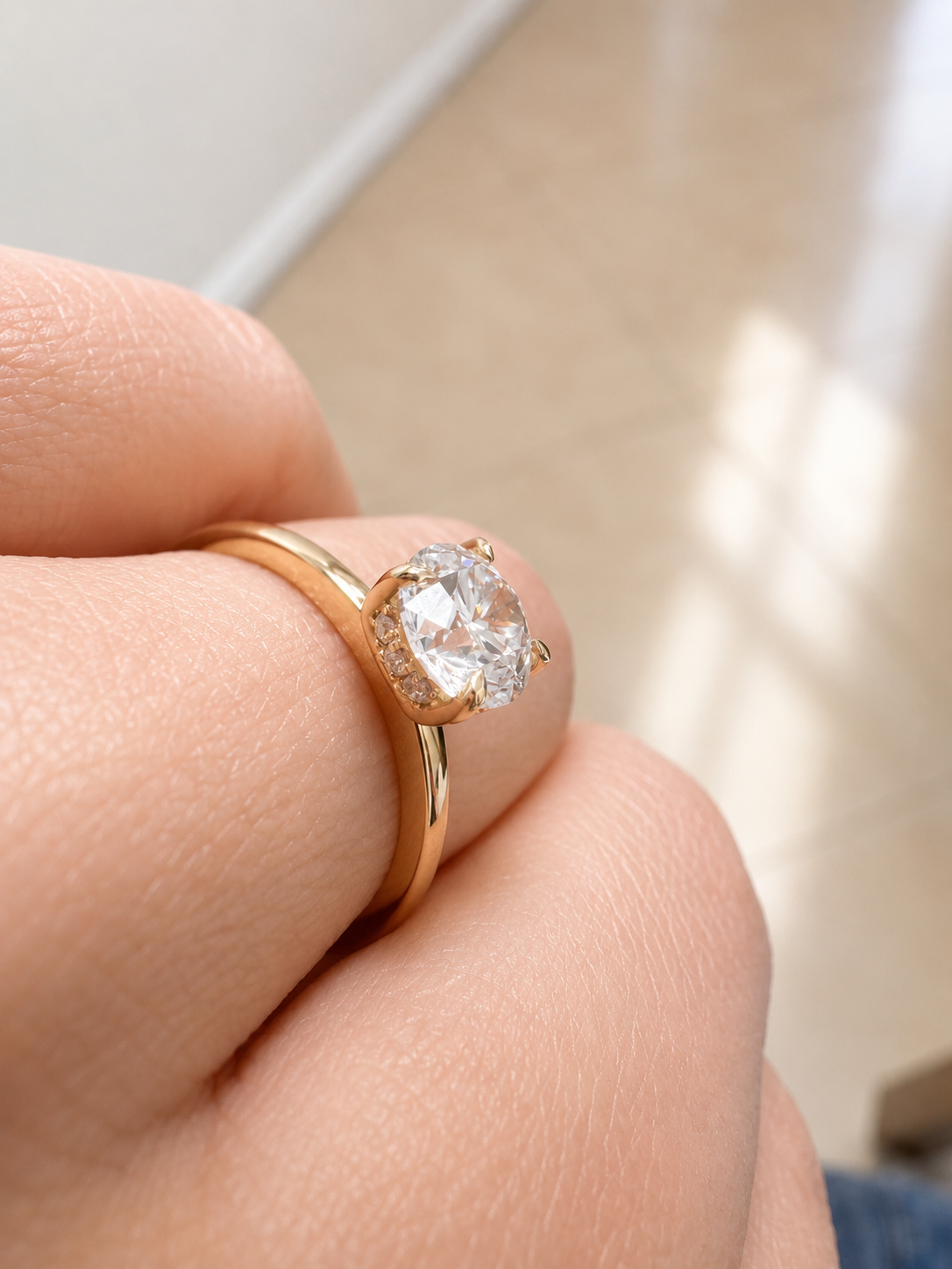 14K Yellow Gold 1.07 CT Lab Grown Round Diamond Solitaire Engagement Ring