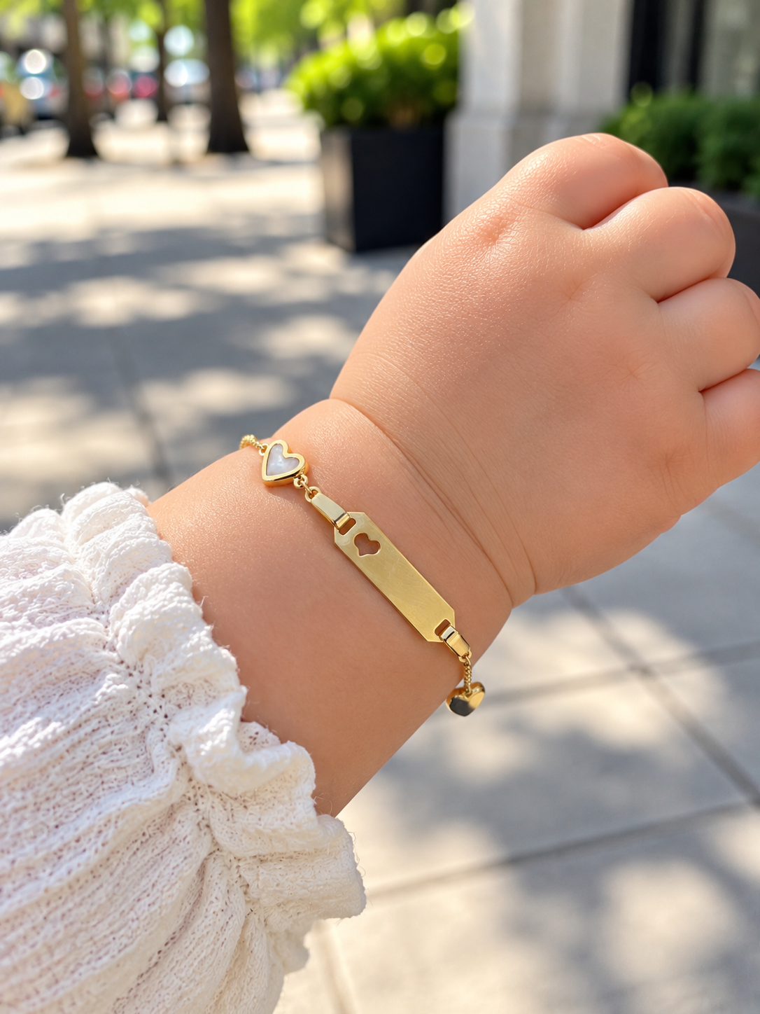 14K Yellow Gold Baby ID Bracelet with Hearts
