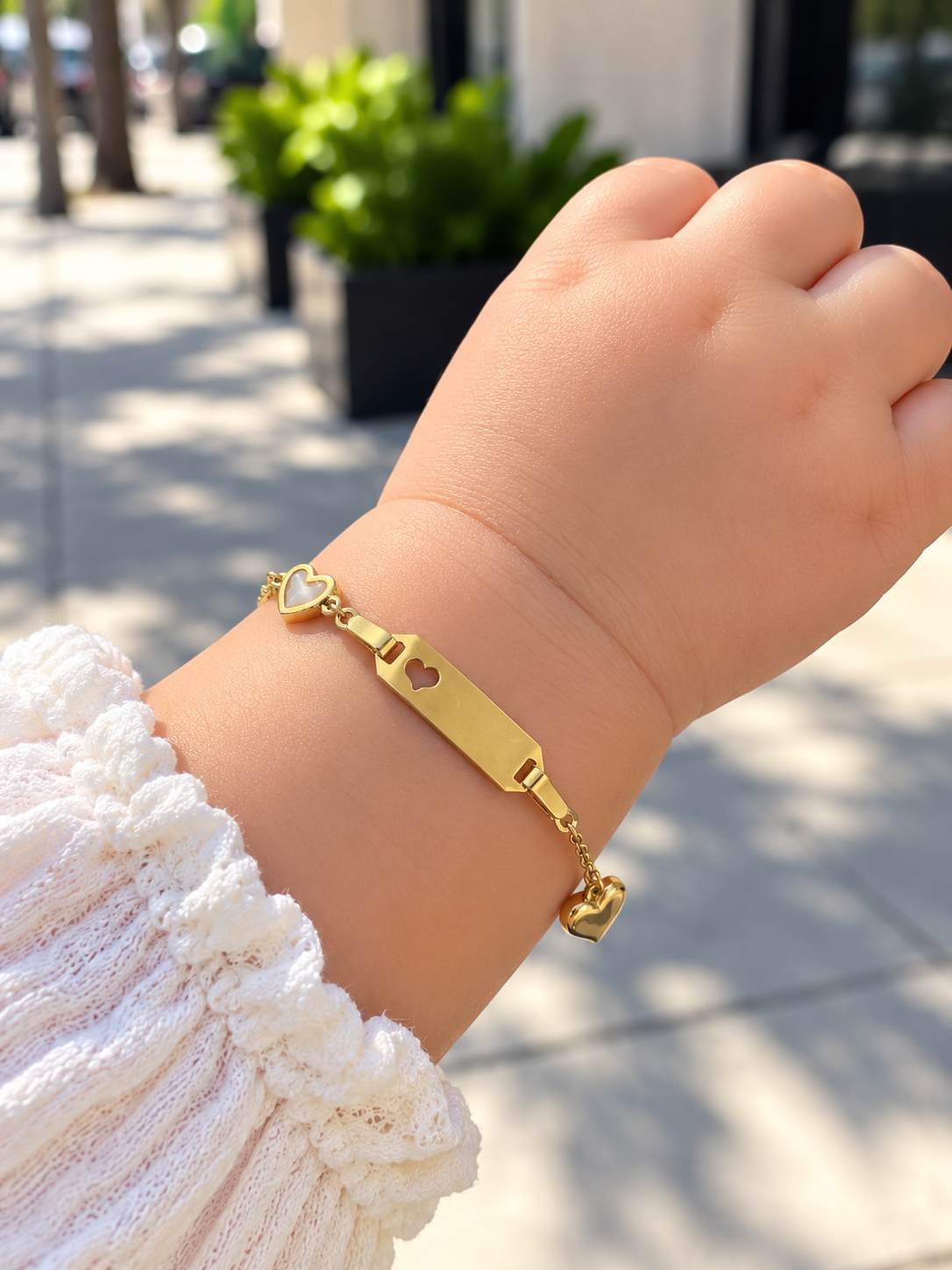 14K Yellow Gold Baby ID Bracelet with Hearts
