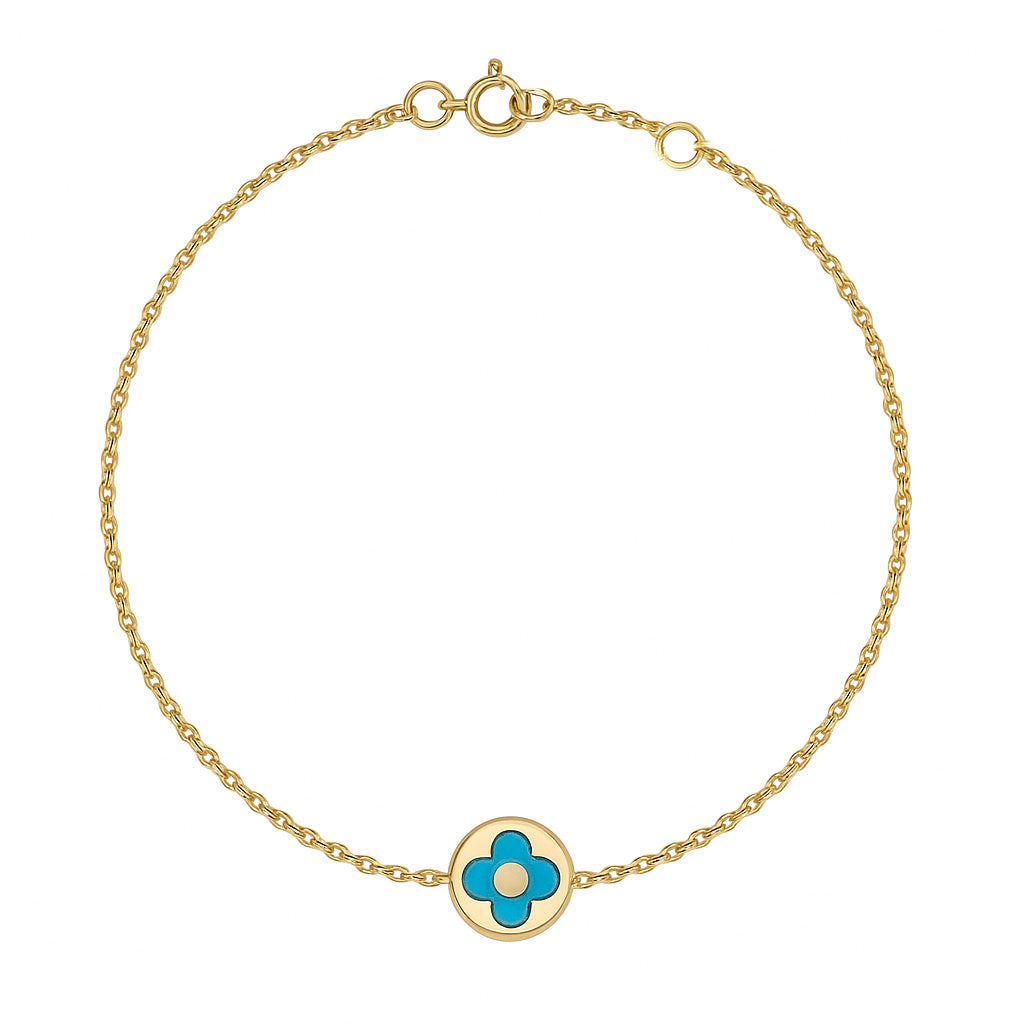 Single Circle Color Stone Clover Bracelet