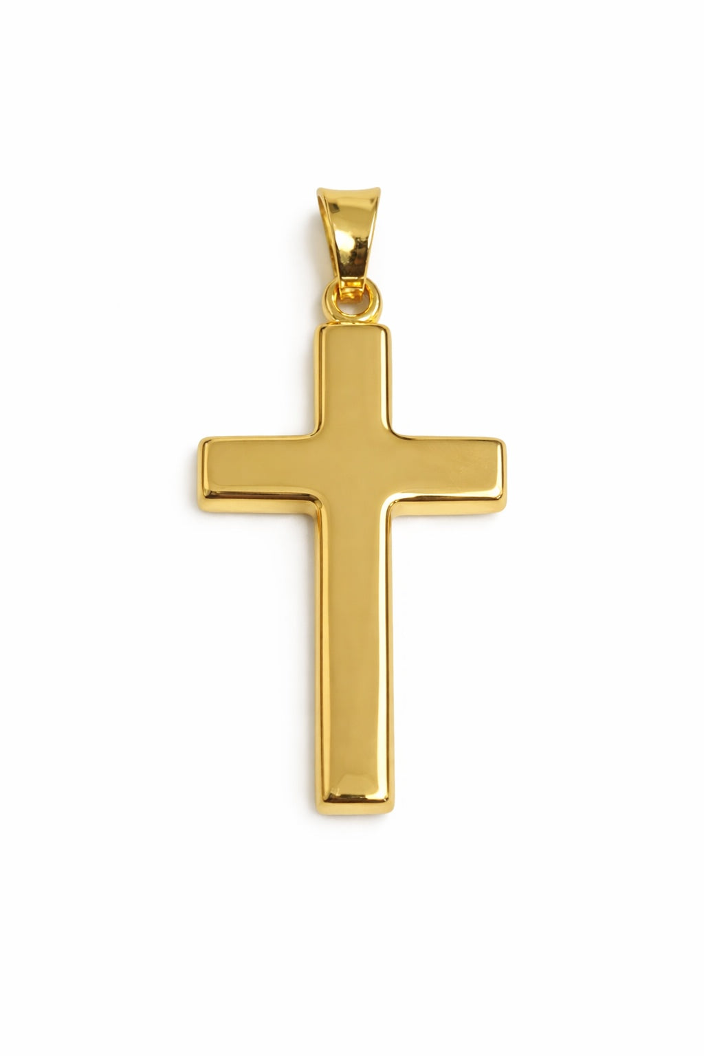 Gold cross pendant on a white background