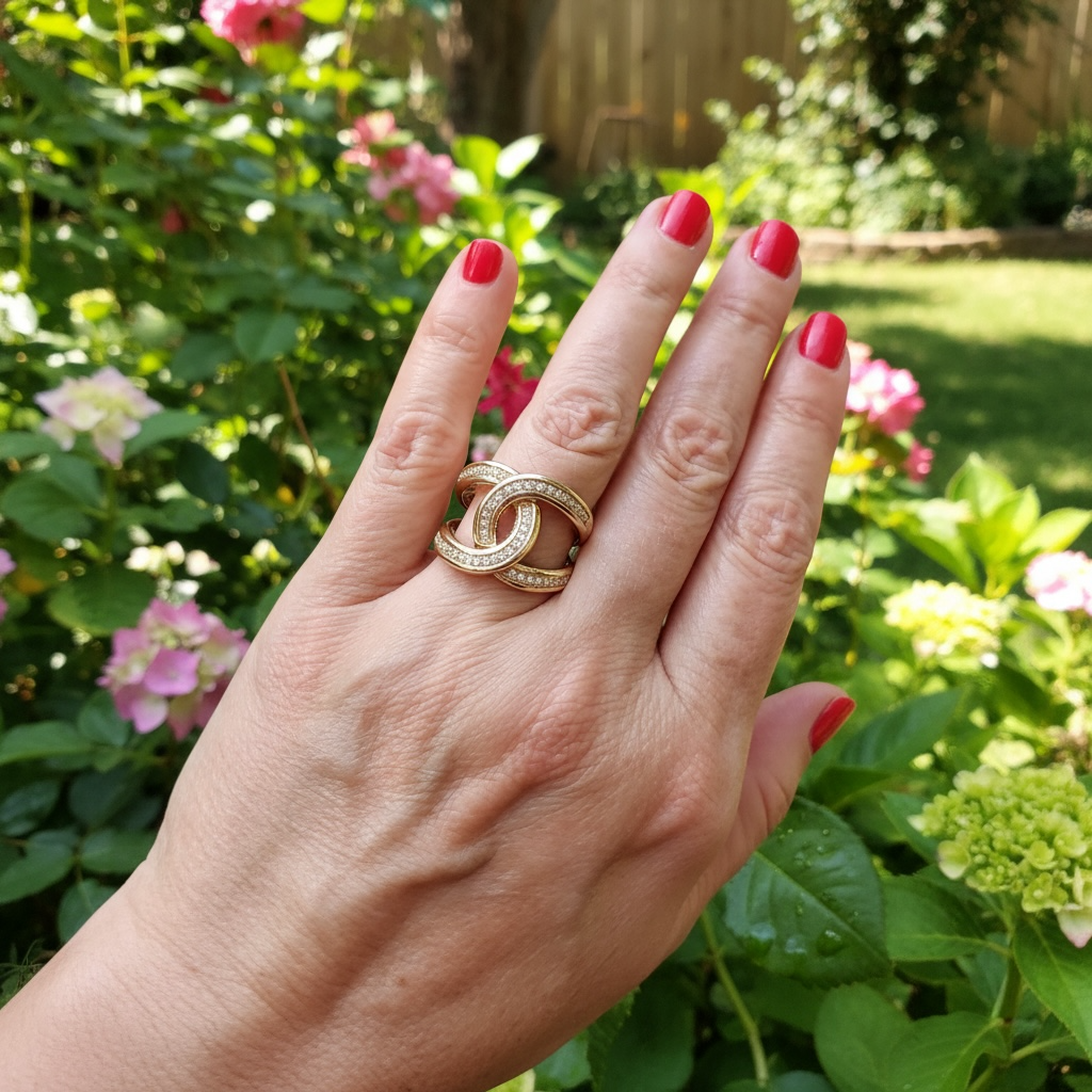 14K Gold Natural Diamond Interlocking Love Knot Statement Ring