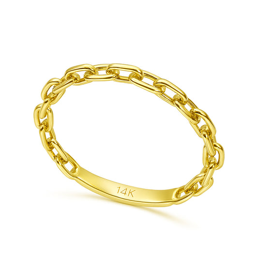 Gold chain ring with '14K' marking on a white background