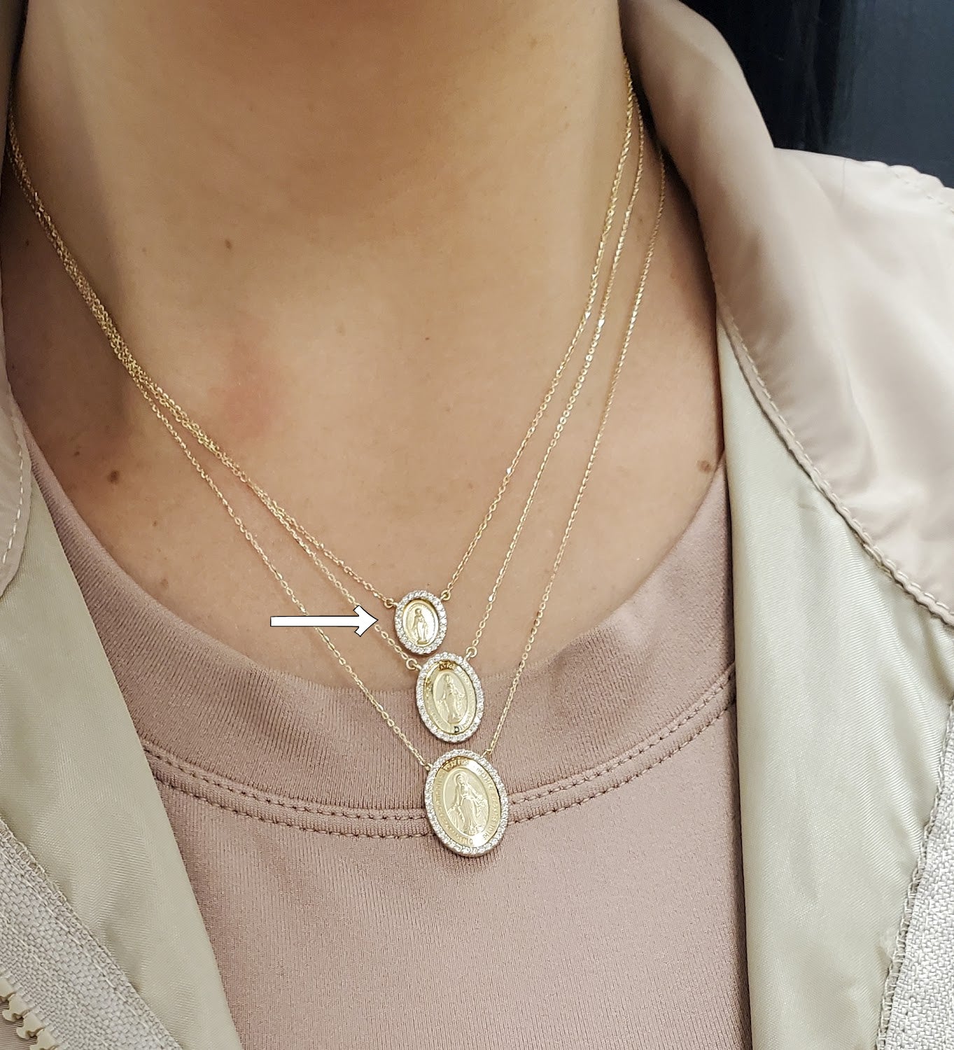 Mini Diamond Miraculous Medal Necklace