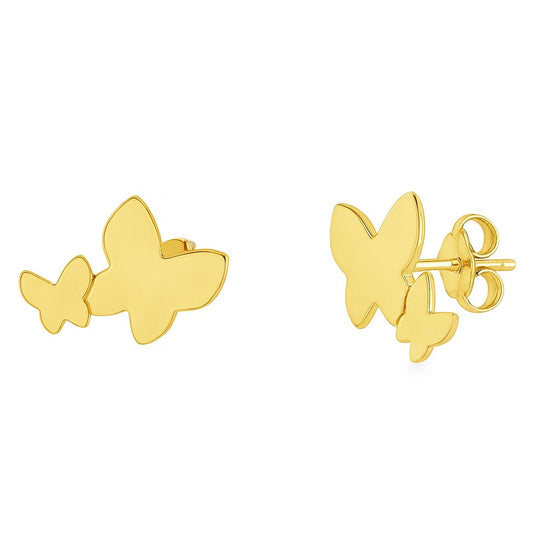 Gold butterfly earrings on a white background