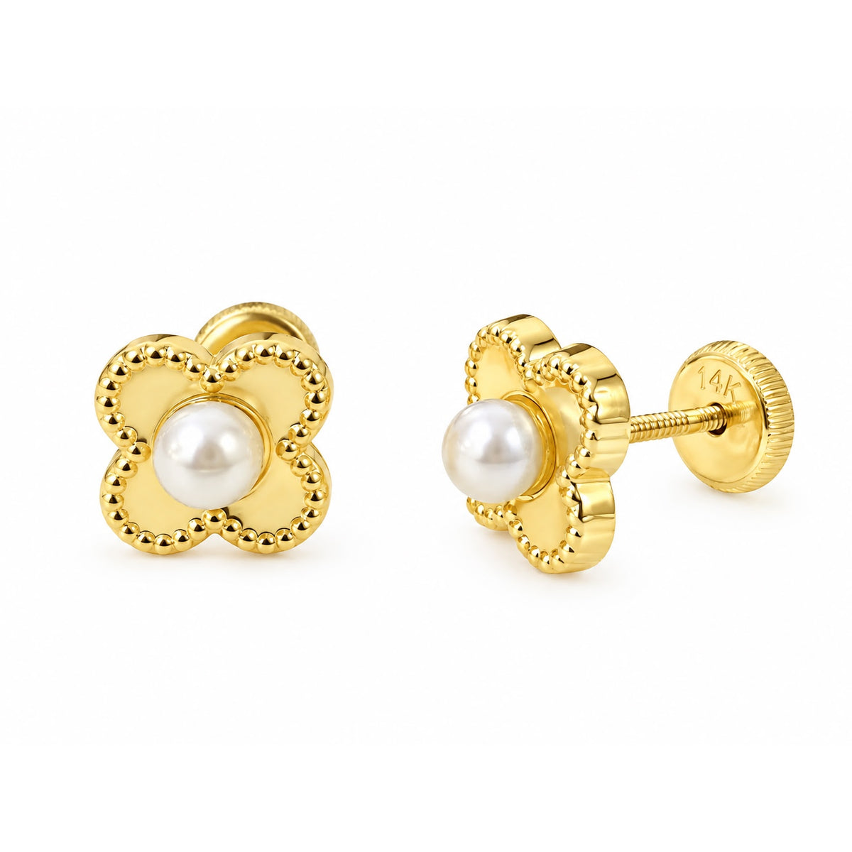 Clover with Freshwater Pearl Screw Back Earrings