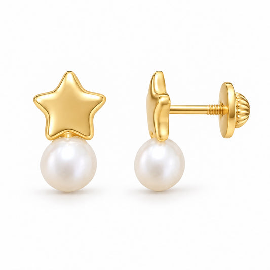 Star and Freshwater Pearl Baby Earrings