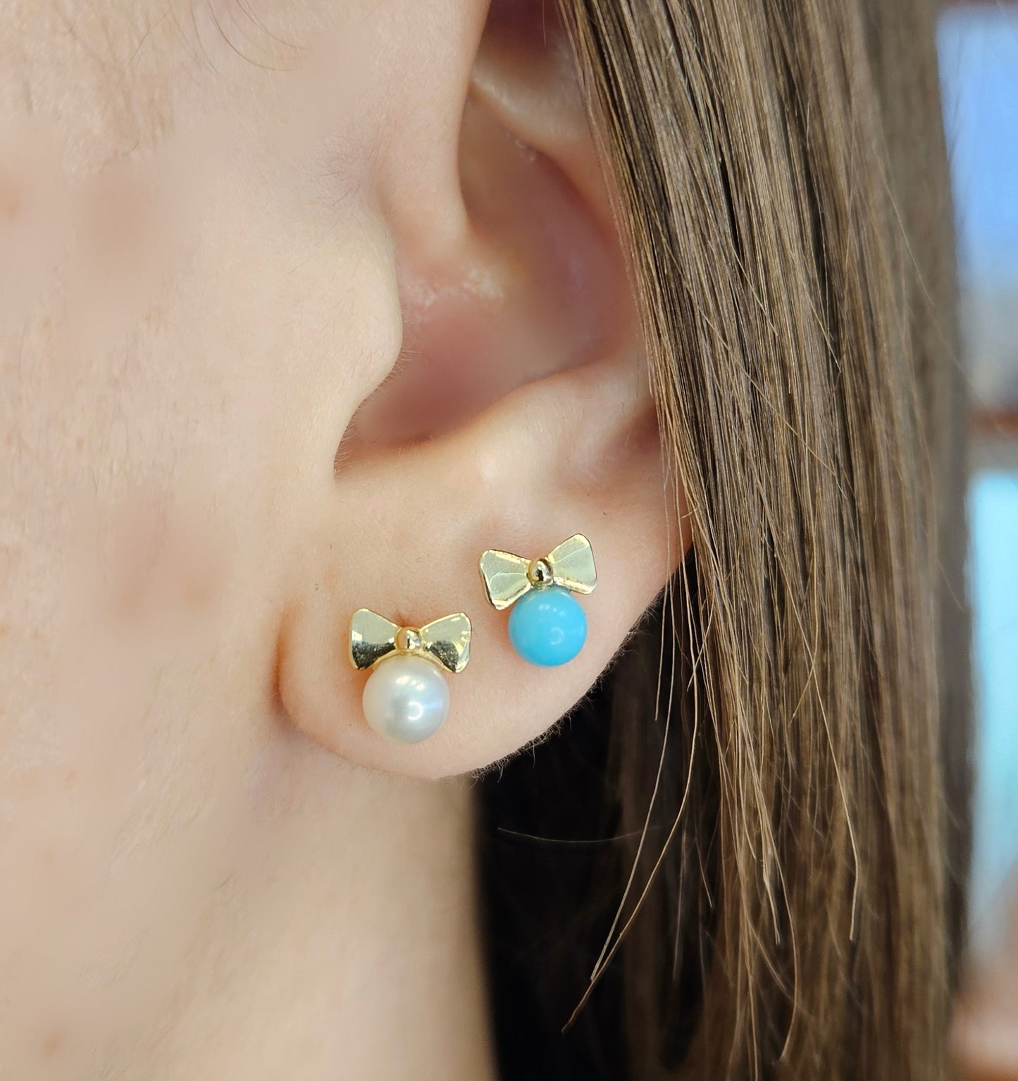 Pearl or Turquoise Bow Design Earrings