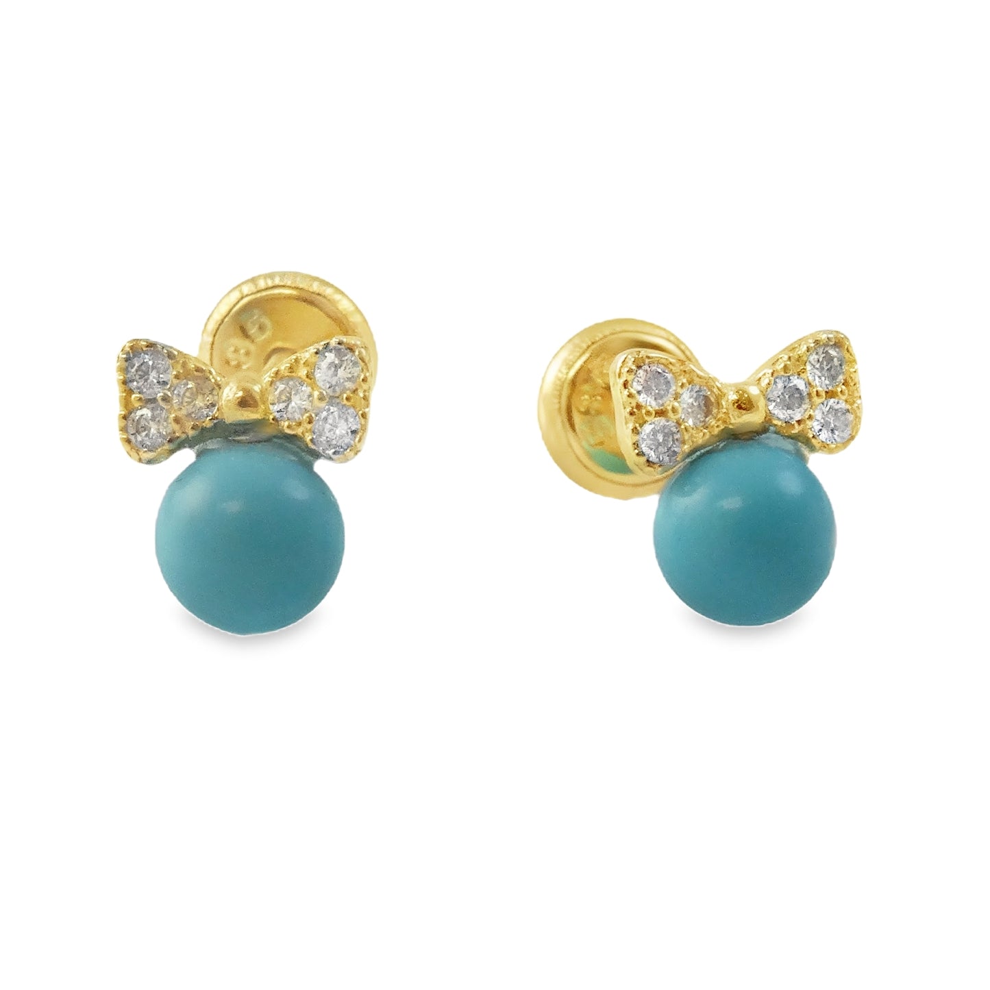 Embellished Bow Earrings with Pearl & Turquoise