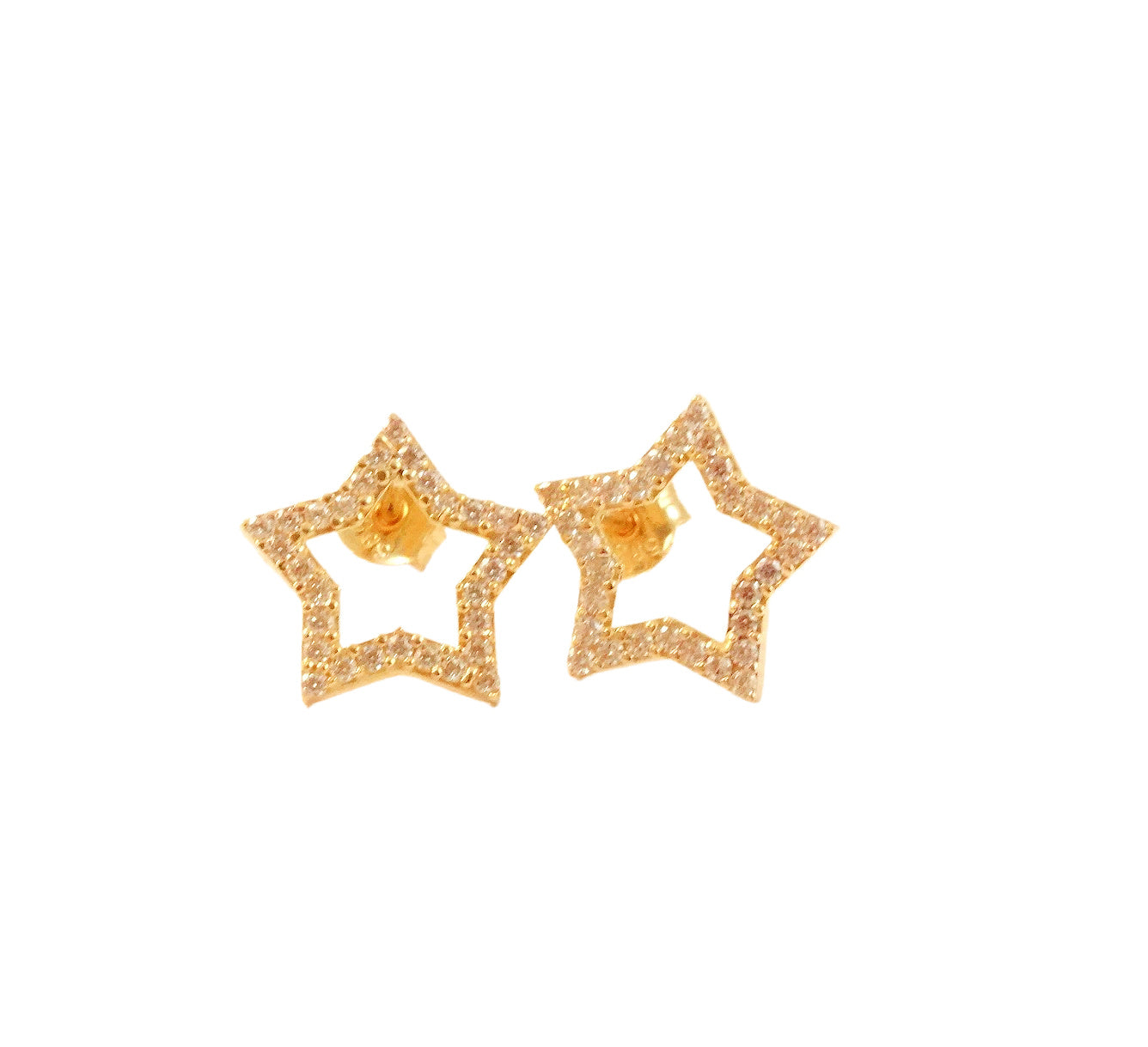 14K Gold 10mm Open Star CZ Earrings