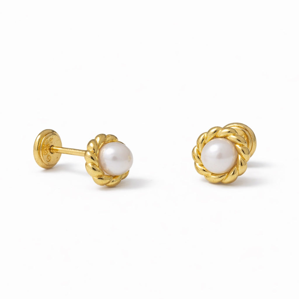 Twisted Rope Pearl Stud Earrings with Screwback