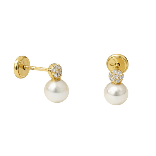Peek-A-Boo Pearl & CZ Drop Earrings with Screwback