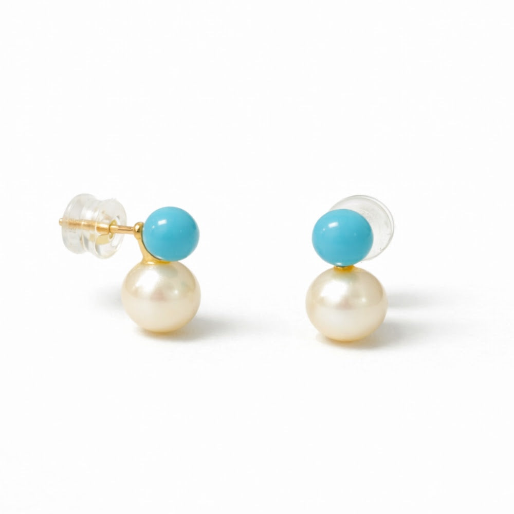 Peek-A-Boo Pearl or Pearl & Turquoise Earrings with Silicone Screwback