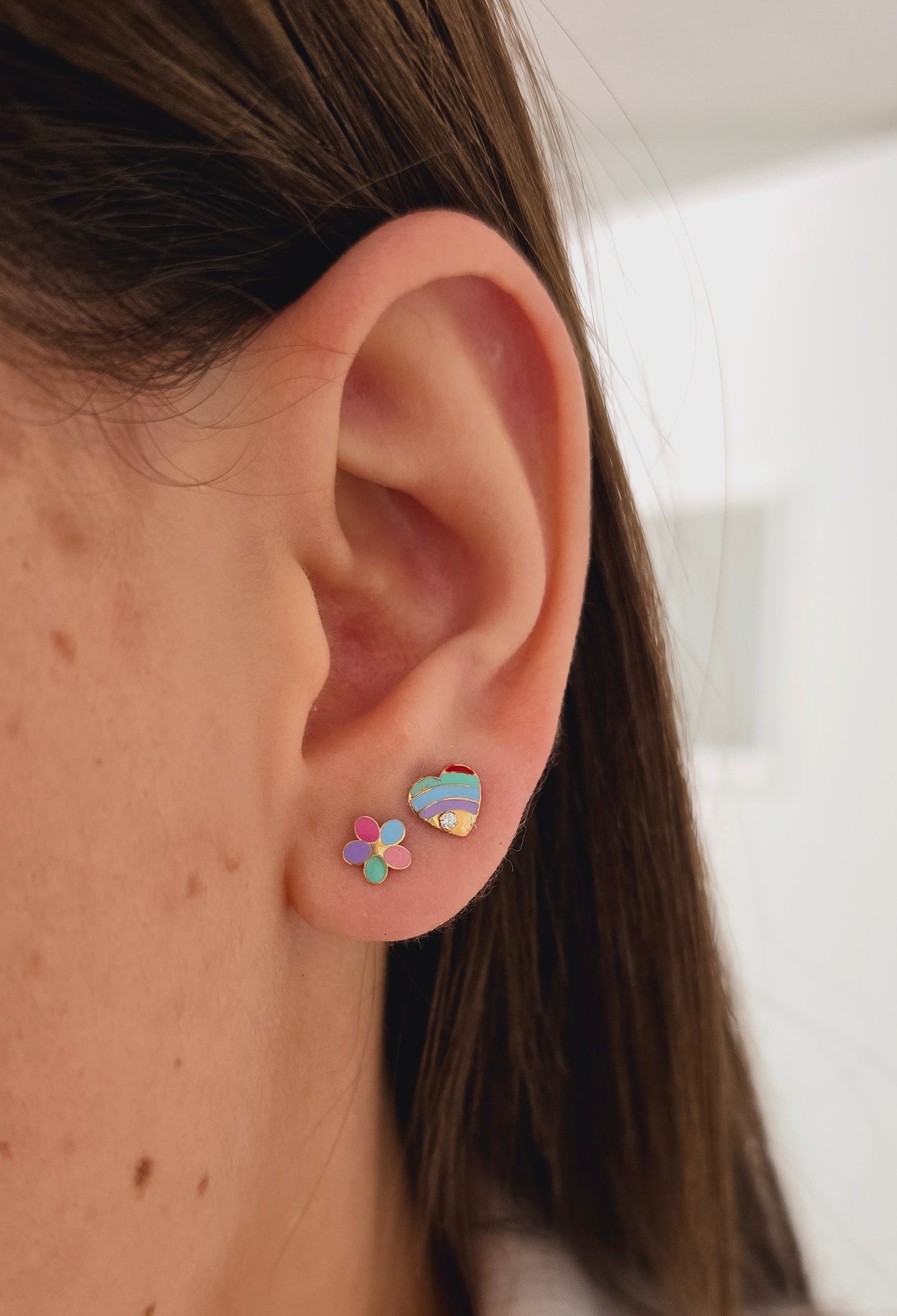 Rainbow Heart with Cubic Zirconia Baby Earring