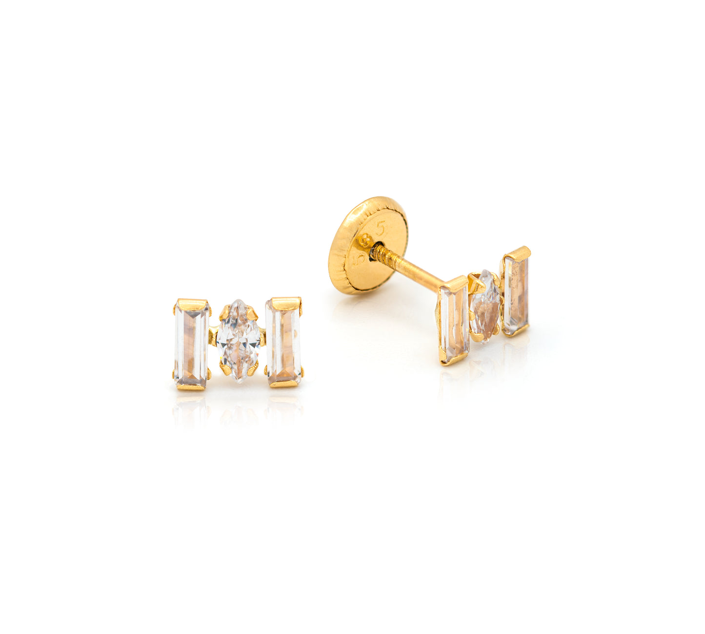 14K Gold CZ Baguette Baby Earring