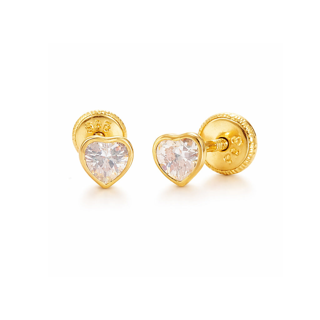 Bezel Heart Cubic Zirconia Stud Earrings 5x5mm
