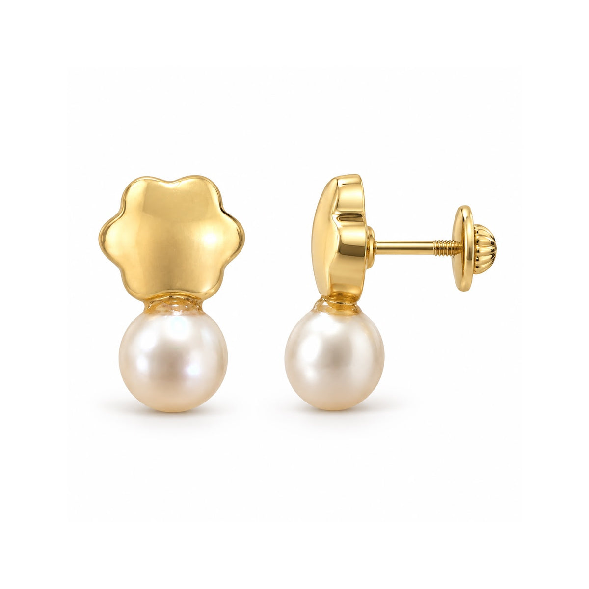 Flower and Freshwater Pearl Baby Earrings