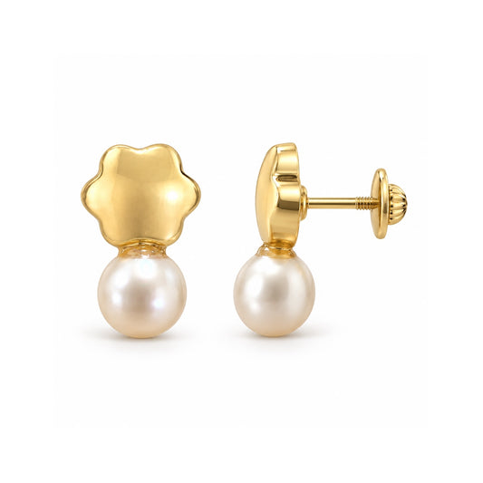 Flower and Freshwater Pearl Baby Earrings