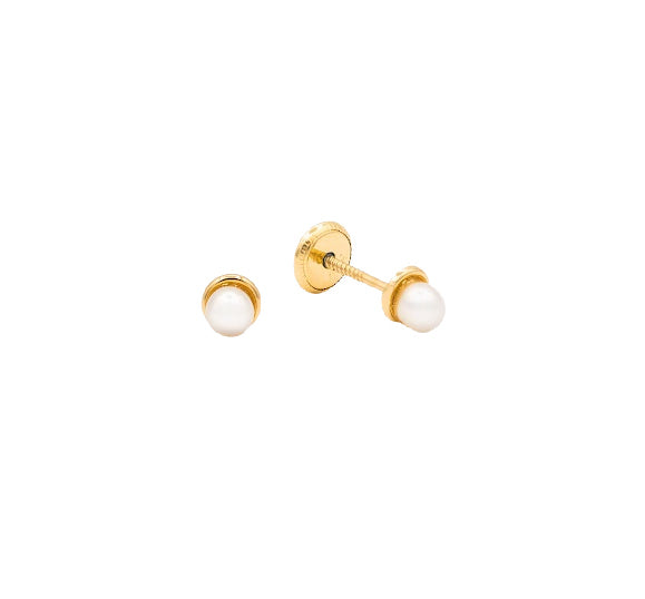 3mm Pearl Baby Earrings 14K Gold