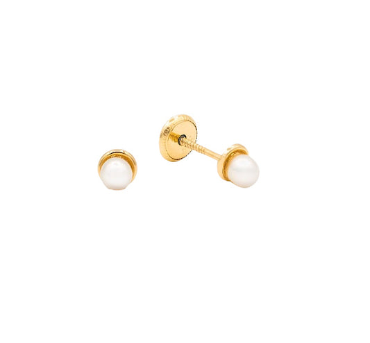 14K Gold 4 MM Pearl Baby Earring