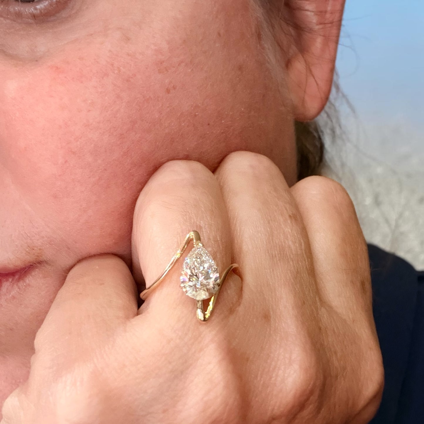 14K Yellow Gold Lab Grown Pear Diamond Bypass Ring – 1.85 CT