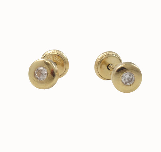 Flat Bezel Set Cubic Zirconia Earring 14KY Gold