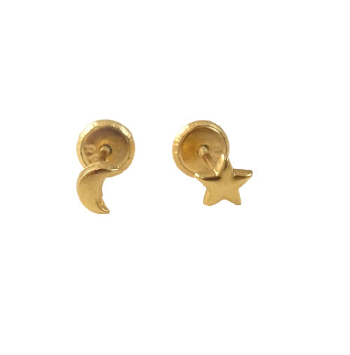 14K Moon and Star Earring