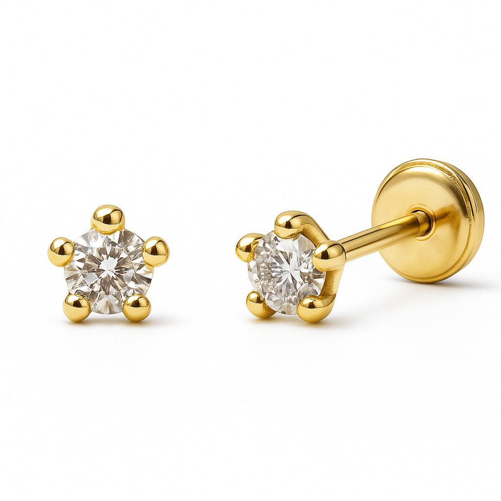 Petite 5-prong Cubic Zirconia Stud Earrings 3mm