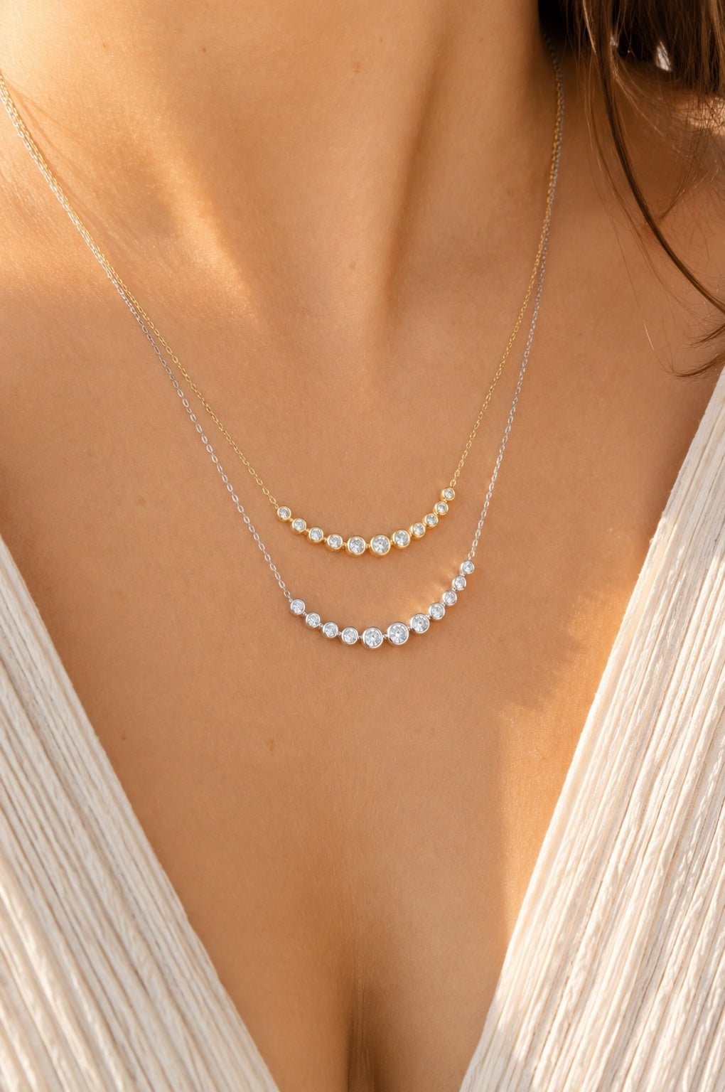 Curved Diamond Bar Necklace
