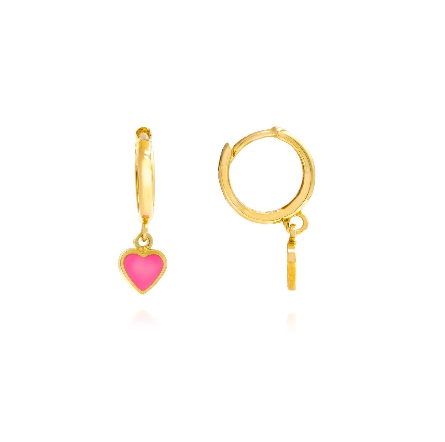 Huggie Earring with Pink Heart Dangle