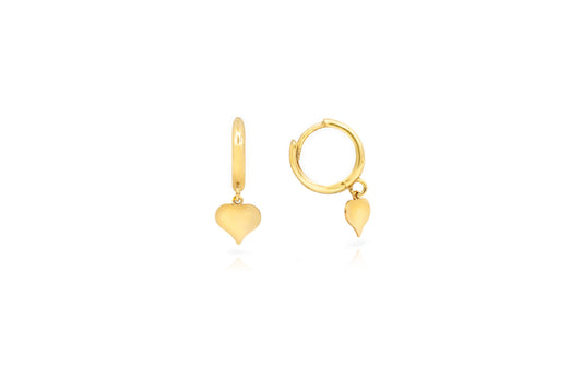 Dangling Heart Huggie Earrings 14K Yellow Gold