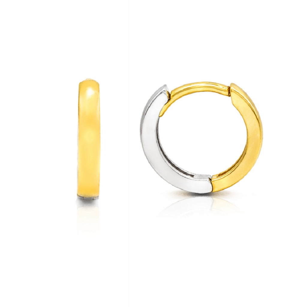14K Two Tone Gold Huggie Earrings 11mm