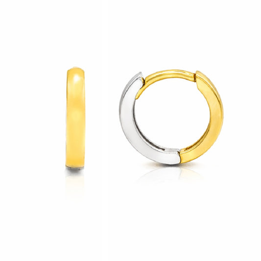 14K Two Tone Gold Huggie Earrings 11mm