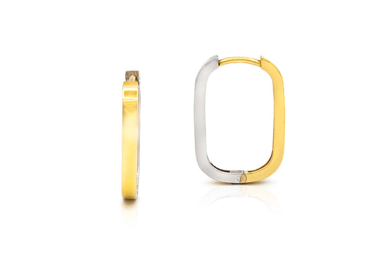 Oblong Two-Tone Huggie Hoop Earrings