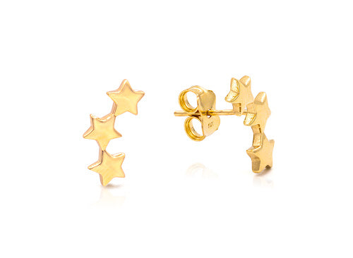 Three Star Crawler Earring 14K Gold