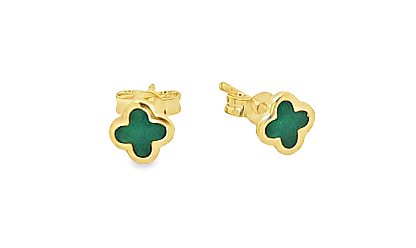 Mini Green Enamel Clover Stud Earrings