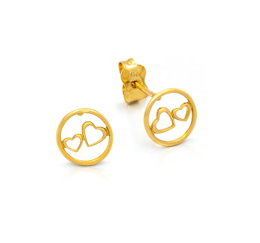 14K Gold Open Circle with Double Open Heart Earrings