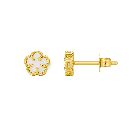 Beaded Border Mother of Pearl Flower Earrings-6.0mm