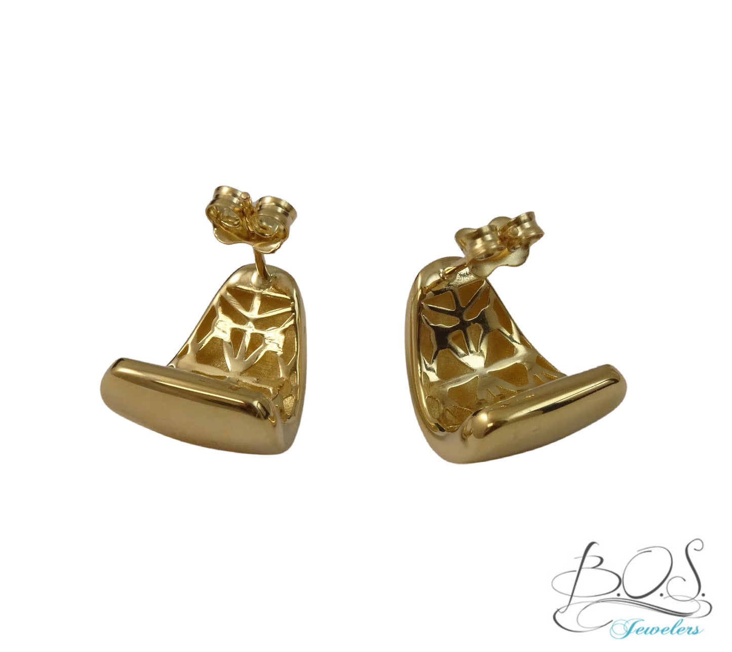 14K Gold Dome Shape Electro Form Earrings
