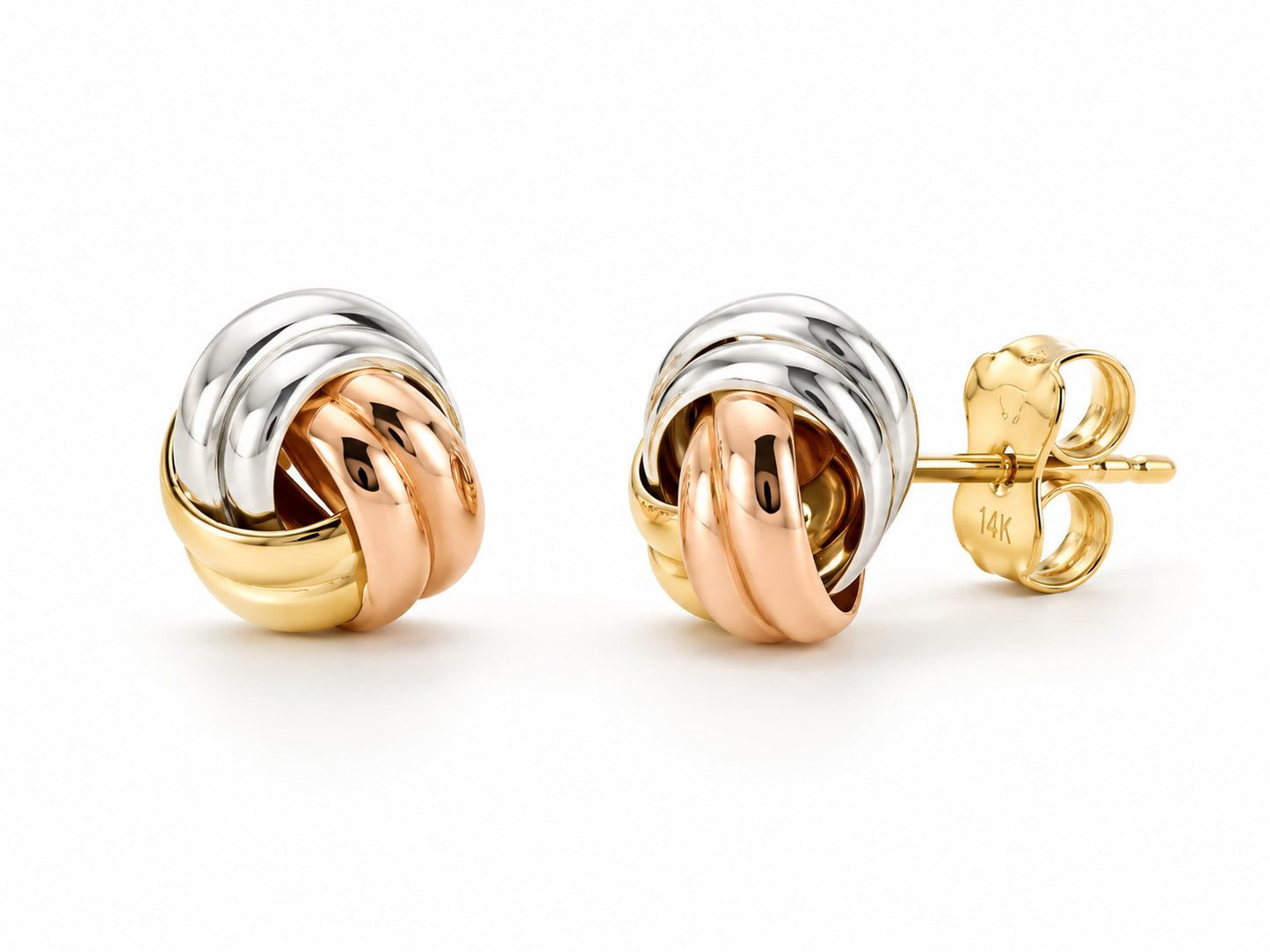 Timeless Three Tone Love Knot Stud Earrings
