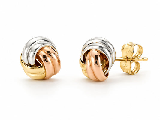 Timeless Three Tone Love Knot Stud Earrings