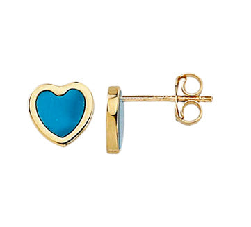 14K Gold Turquoise or Malchite Heart Earrings