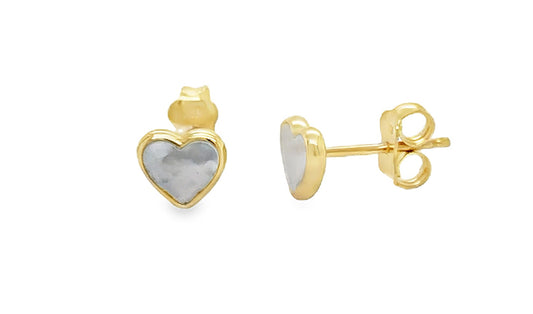 Fine Bezel Heart Mother of Pearl Stud Earrings