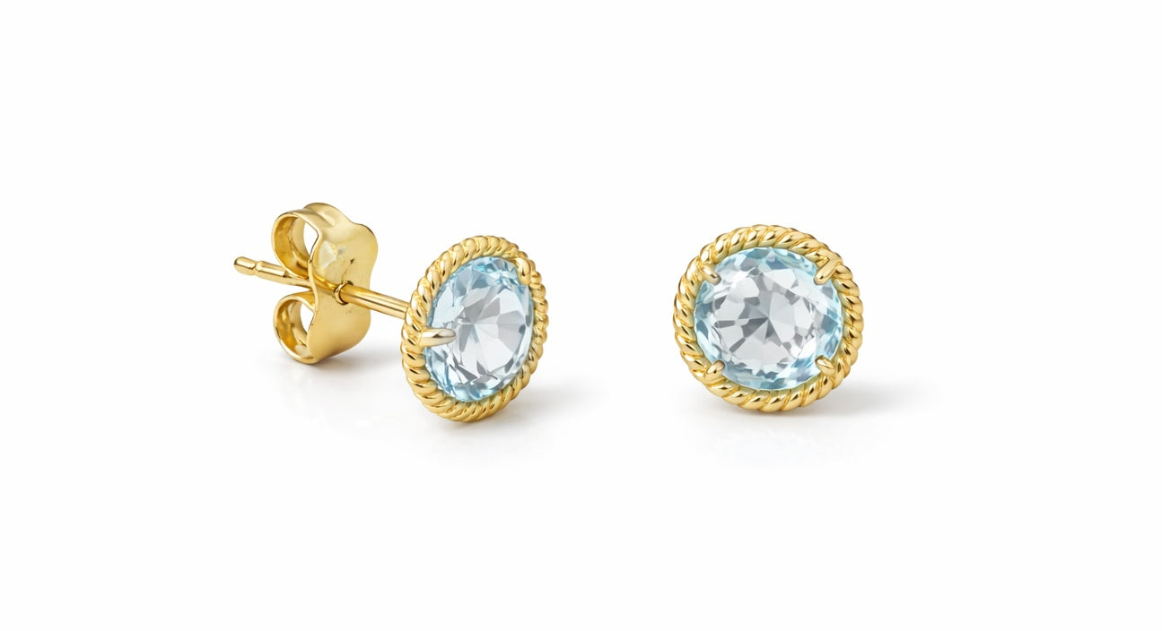 Amethyst or Blue Topaz Round Color Stone Rope Halo Stud Earrings