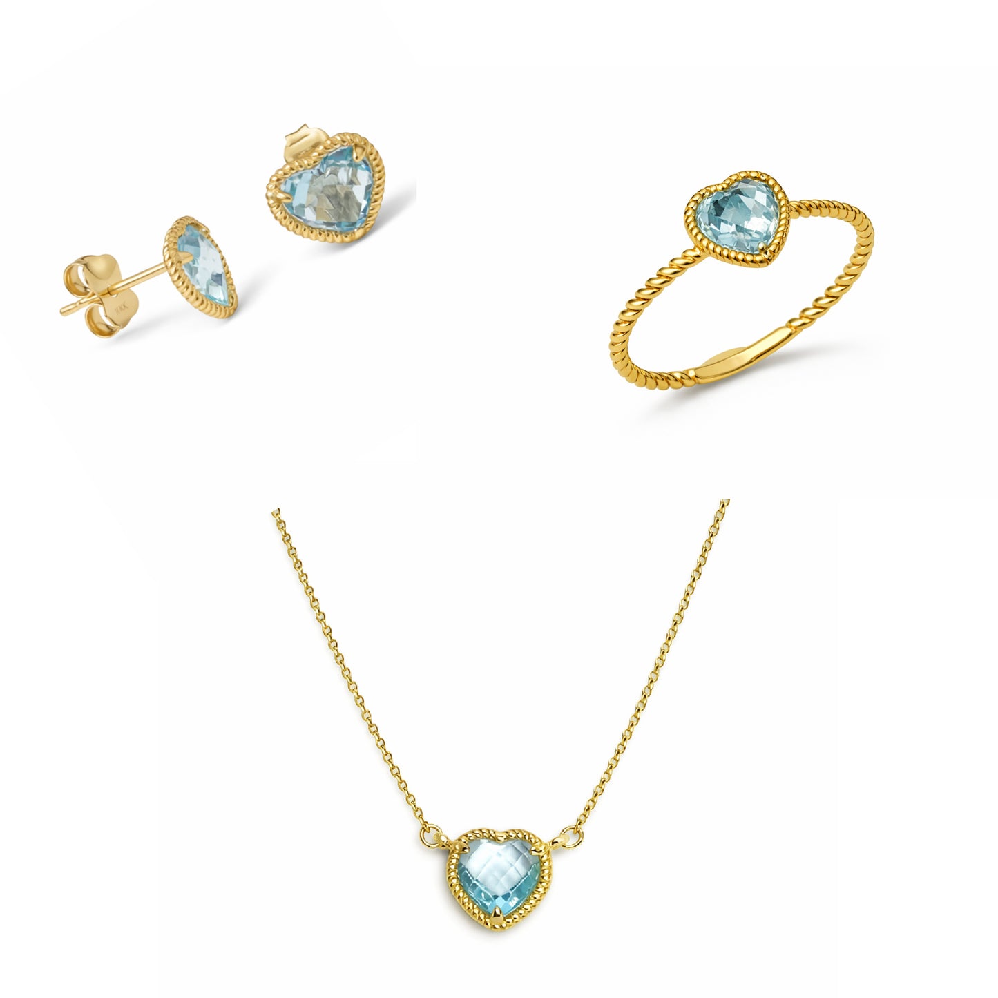 Heart Blue Topaz Rope Halo Jewelry Set