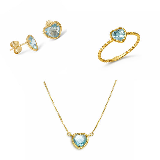 Heart Blue Topaz Rope Halo Jewelry Set